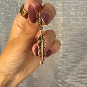 Gold Feather Drop Earrings copper